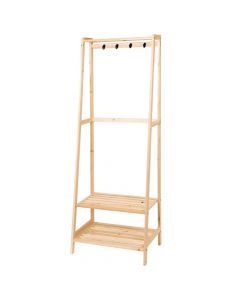 Hanger and storage shelf, fir wood, natural, 58x36xH168 cm