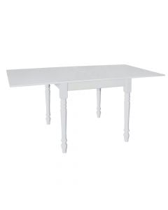 Tavolinë ngrënie, me hapje libër, druri, e bardhë, 80-160x80xH78 cm