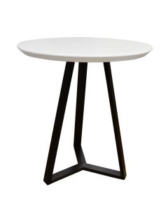 Tavolinë bari, strukturë metalike (zezë), syprinë druri, e bardhë, Ø70 xH75 cm
