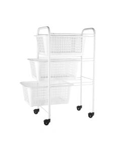 Rolling cart, San Diego, ldpe plastic coating, 3 removable baskets, pp baskets, white, 360º spinner wheels, 30x38xH68 cm