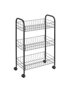 Rolling cart, Lugano Lava, 3-tier, touch-therm coating, 3 baskets, 38x22xh7 cm, dark grey, 360º spinner wheels, 41x23xH63 cm