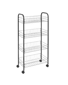 Rolling cart, Ascona Lava, 4-tier, touch-therm coating, 4 baskets, 38x22xh7 cm, dark grey, 360º spinner wheels, 41x23xH84 cm