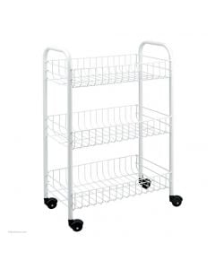 Rolling cart, Siena, ldpe plastic coating, 3 baskets, white, 360º spinner wheels, 41x23xH63 cm
