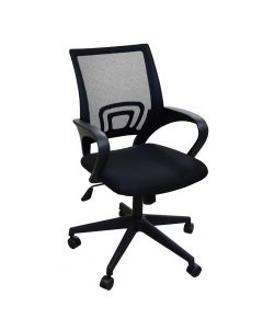 Karrige zyre me rrota, me krahë, strukturë plastike, tapiceri tekstili e rrjetëzuar, zezë, 47x45xH90-100 cm