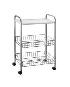 2-tier plus shelf rolling cart, Boston, polytherm® coating, top pp tray, silver matt, 39x30xH63 cm
