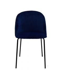 Dining chair, iron tube (black), velvet cover, polyester, blue, 53x50xH81 cm