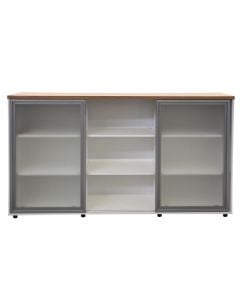 File cabinet, melamine, tempered glass doors, oak, 200x40xH122 cm