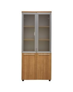 File cabinet, melamine, tempered glass doors, oak, 80x40xH200 cm