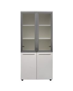 File cabinet, melamine, tempered glass doors, white, 80x40xH200 cm