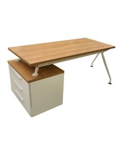 Tavolinë zyre, strukturë alumini (e bardhë), syprinë melamine, lisi, 180x75xH75 cm