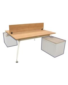Office desk, aluminium frame (white), melamine tabletop, oak, 160x150xH75 cm