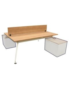 Office desk, aluminium frame (white), melamine tabletop, oak, 180x150xH75 cm