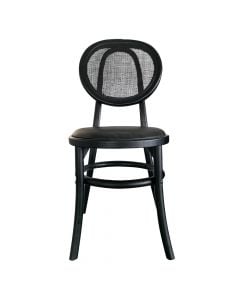 Chair, wooden frame (black), rattan back, pu seat, black, 40x40xH88.5 cm