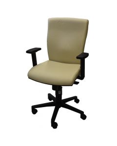 Office chair, black frame, adjustable arms, pu upholstery, beige, 65x60xH102/112 cm