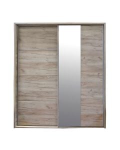 Wardrobe, Logan, melamine and mirror, grey oak/sand, 184x61xH206 cm