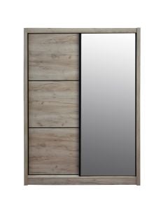 Wardrobe, Navara, melamine and mirror, grey oak/sand, 166x60xH215.5 cm