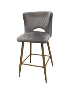 Bar stool, metal frame (black/gloden), velvet upholstery, light grey, 46x51xH98 cm