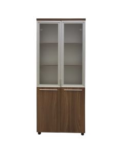 File cabinet, melamine frame, tempered glass doors, american walnut, 80x40xH200 cm