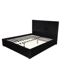 Bed, double, mattress support included, black, 160x190 cm