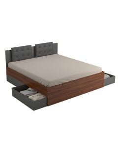 Bed, double, ALPHA, mattress support included, plus 2 drawers (110x63xH21 cm), melamine, dark walnut, 166x206xH90 cm