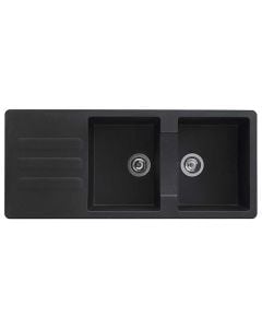 Lavapjatë, 2 gropa, Vogua, resinë (40%) dhe fibra xhami dhe minerale (60%), zezë, 116x50xH21 cm