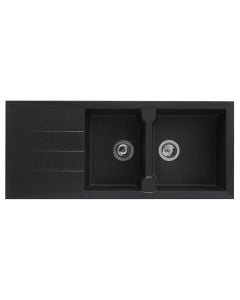 Sink, 2 bowls, Aloa, polyester resin 40%; mineral fillers and glass fibres 60%, black, 116x50xH21 cm