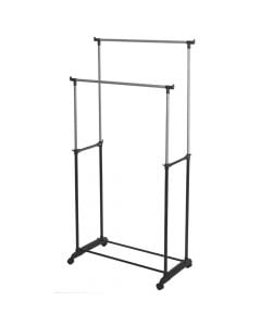 Garment rack, with wheels, metal frame and pp, black, 80x43xh110-135-160 cm