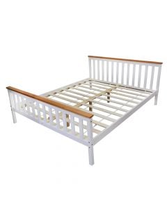 Bed, double, pine wood, white/oak, 197x198xH82 cm