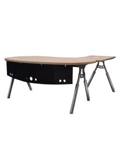Tavolinë zyre, me kënd majtas, strukturë metalike (argjendi), syprinë melamine, lisi, 190x160xH75 cm