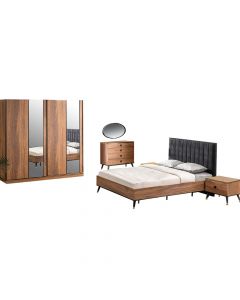 Bedroom set, Helen, melamine, black/walnut, 225x69xH218 cm
