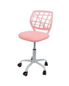 Karrige zyre, strukturë metalike (bardhë), rrota najloni, ulëse tekstili (rozë), mbështetëse PP (rozë), 44x40xH74-86 cm