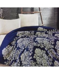 Quilt, double, cotton, beige/blue, 220x240 cm, 350 gr/m²