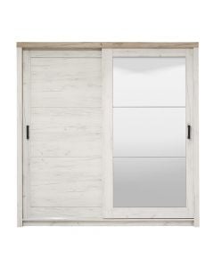 Dollap rrobash, Kent, melaminë dhe pasqyrë, e bardhë lisi/gri lisi, 223.5x67xH227 cm