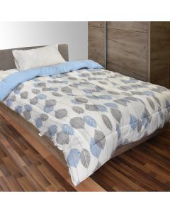 Quilt, single, cotton, flower design/grey, blue, 160x240 cm, 350 gr/m²