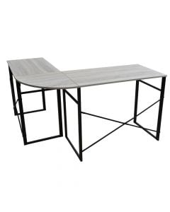 Office table, L-shaped, metal frame (black), melamine tabletop, oak, 123x103xH72 cm
