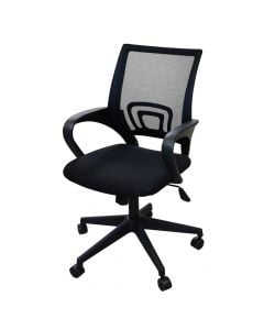 Karrige zyre me rrota, me krahë, strukturë plastike, tapiceri tekstili e rrjetëzuar, zezë, 47x45xH90-100 cm
