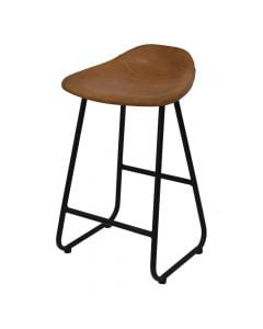 Bar stool, leg rest, metal frame, leather seat, brown, 38x38xH68 cm