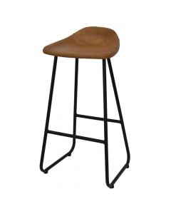Bar stool, leg rest, metal frame, leather seat, brown, 42x42xH83 cm