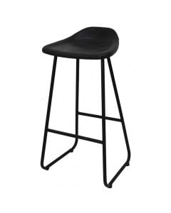 Bar stool, leg rest, metal frame, leather seat, black, 42x42xH83 cm