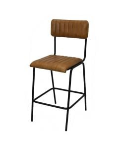 Bar stool, leg rest, metal frame, leather seat, brown, 45x52xH100 cm