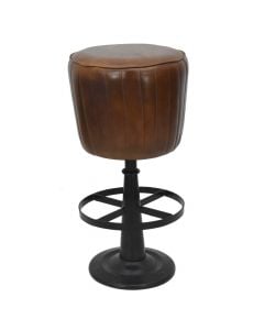 Bar stool, leg rest, metal frame, leather seat, cognac, 40x40xH75 cm
