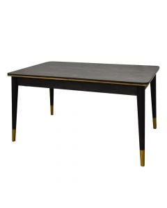 Tavolinë ngrënie, e zgjerueshme, Flora, strukturë druri, këmbë plastike (zezë/floriri), syprinë melamine, 146+35x90xH78 cm