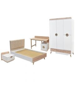 Bedroom set, Lotus, melamine, white/wood, 135x50xH208 cm
