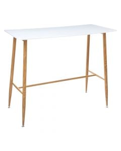Tavolinë bari, Roka, strukturë metalike (natyrale), syprinë druri, e bardhë, 120x60.5xH104 cm