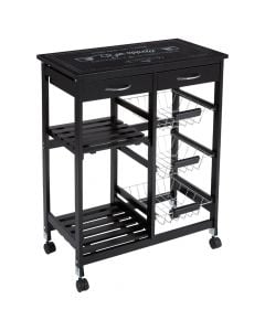 Kitchen trolley, mdf/metal/pvc, black, 65.5x35xH81 cm