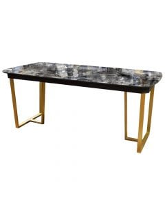 Tavolinë ngrënie, Aya, syprinë melamine (e zezë), strukturë metali (floriri), 180x92x79 cm