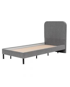 Single bed, Luke, chipboard frame, textile upholstery, grey, metal legs (black), 211x96x111 cm