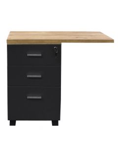 Komodinë tavoline zyre, Standart, 3 sirtarë, 1 me çelës, melaminë, lisi/antrasit, 80x50x75 cm