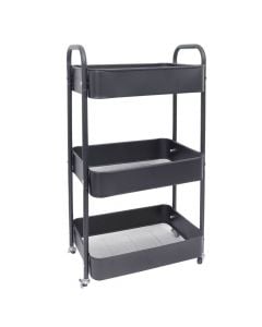Storage shelf, 3 levels, with wheels, metal, grey/light, 40x28xH78 cm