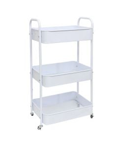 Storage shelf, 3 levels, with wheels, metal, white, 40x28xH78 cm